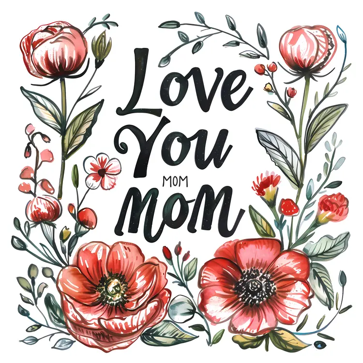 Love You Mom Greeting Card with Flowers