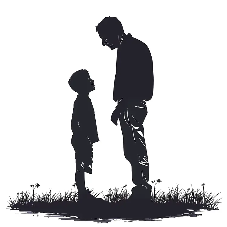 Silhouette of Man and Child Standing