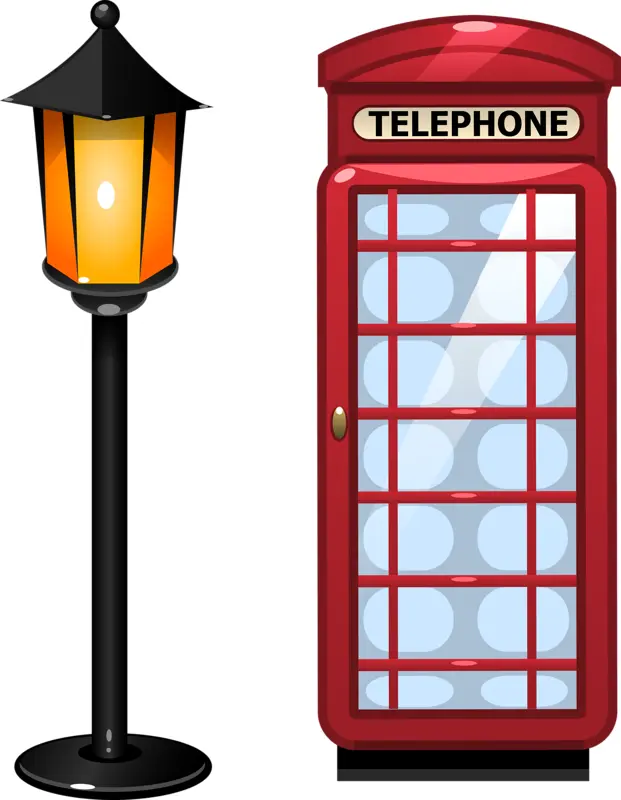 Red Telephone Booth with Lamp Post Illustration