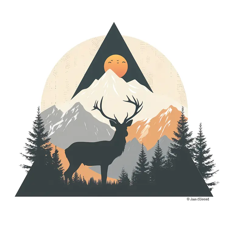 Deer Silhouette with Mountain Sunset