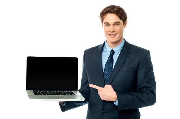 Businessman Pointing at Laptop