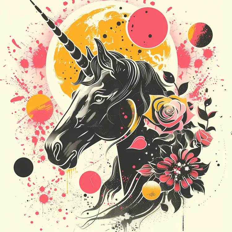 Abstract Unicorn with Floral Elements