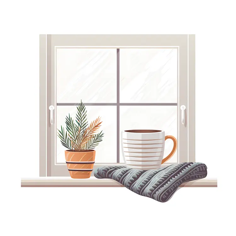 Cozy Window Scene with Plant and Striped Mug