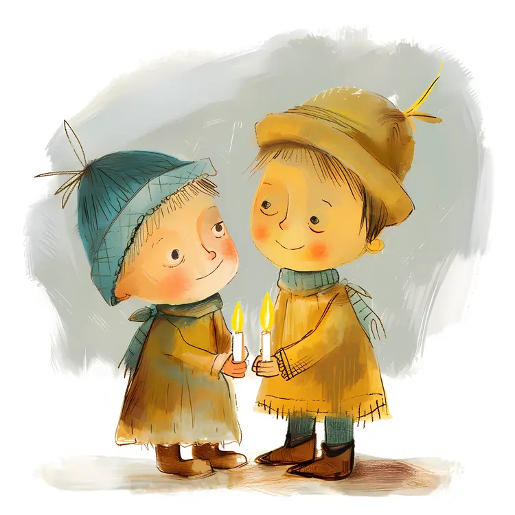 Two Children Holding Candles in Winter Clothes