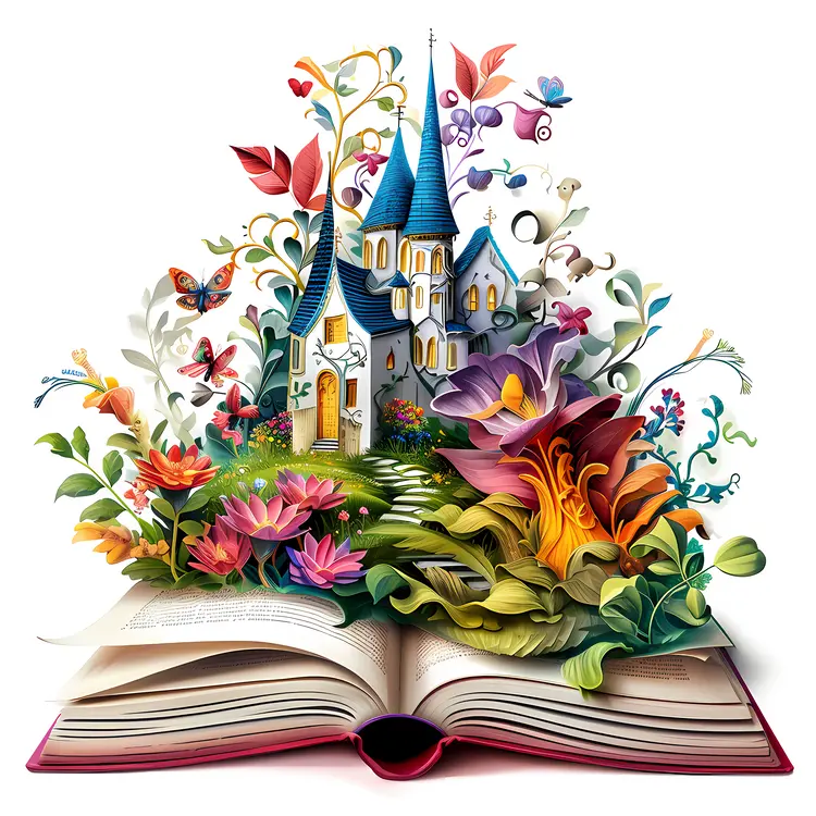 Floral Fantasy Castle Emerging from a Book