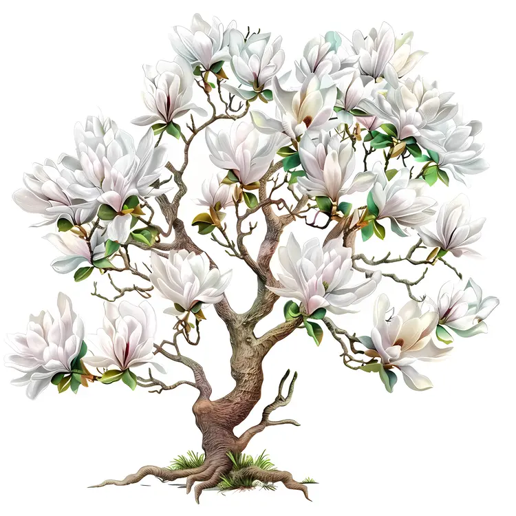 Graceful White Magnolia Tree in Full Bloom
