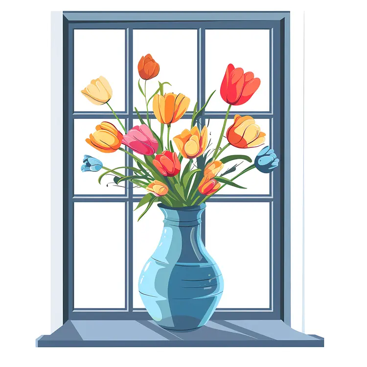 Colorful Flowers in Vase by the Window