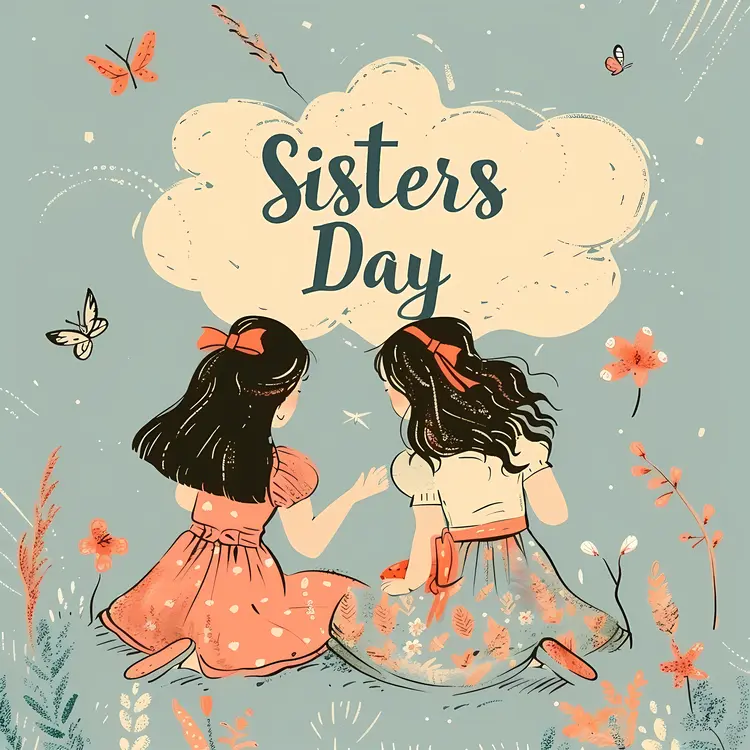 Cute Sisters Day Celebration Illustration