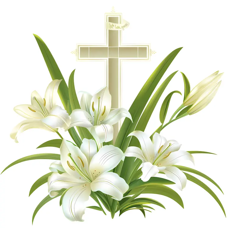 Cross with White Lilies Illustration