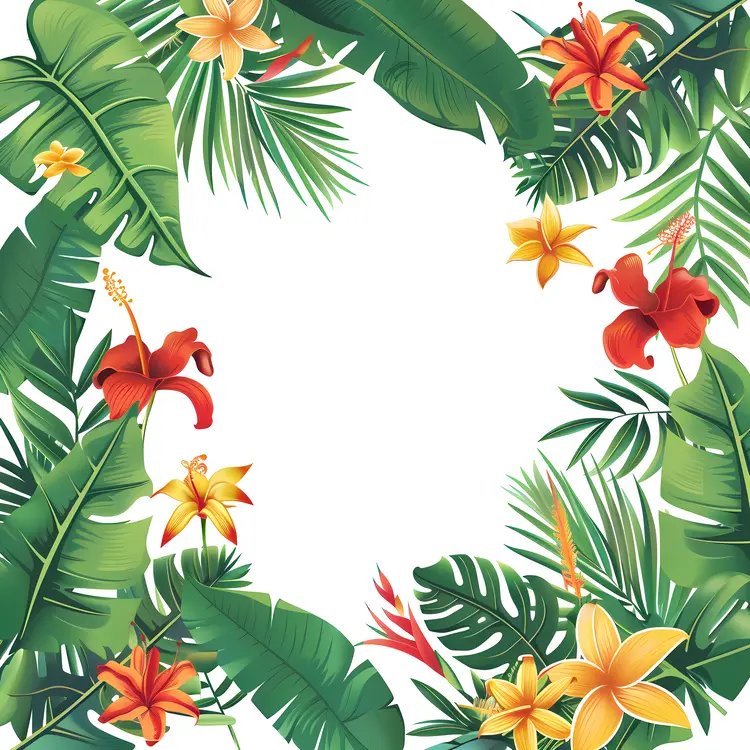 Tropical Leaves and Flowers Frame