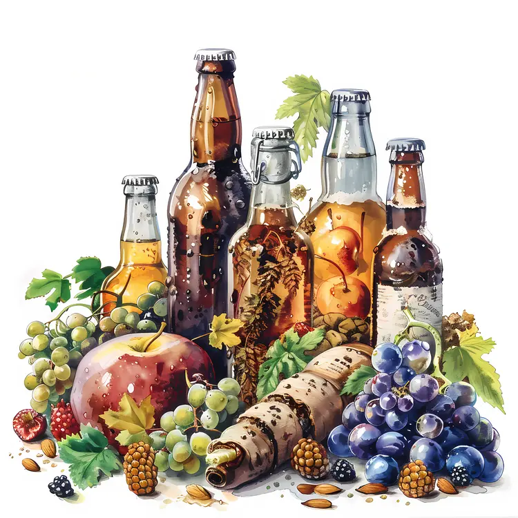 Assorted Beer Bottles with Fruits