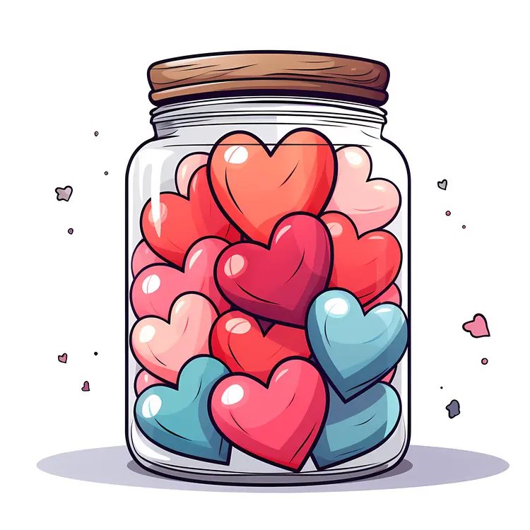 Colorful Hearts in a Glass Jar