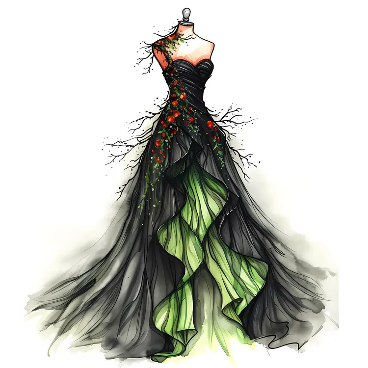 Artistic Black and Green Dress