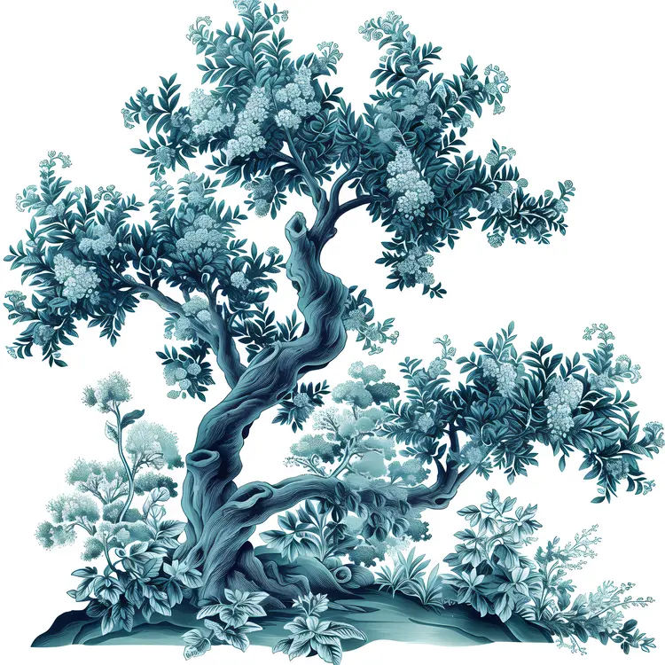 Blue Tree with Berries in Artistic Style