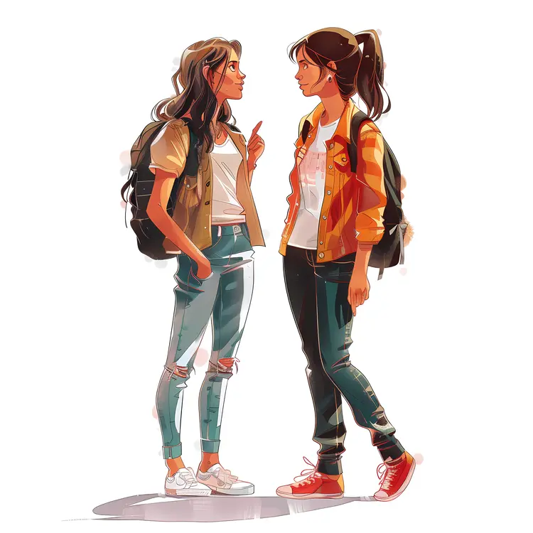 Two Women Chatting with Backpacks