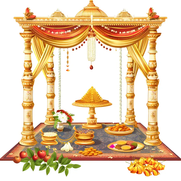Golden Wedding Mandap with Decorations