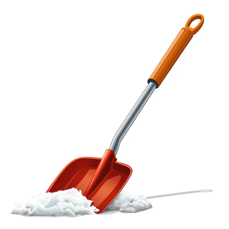 Orange Snow Shovel with Snow