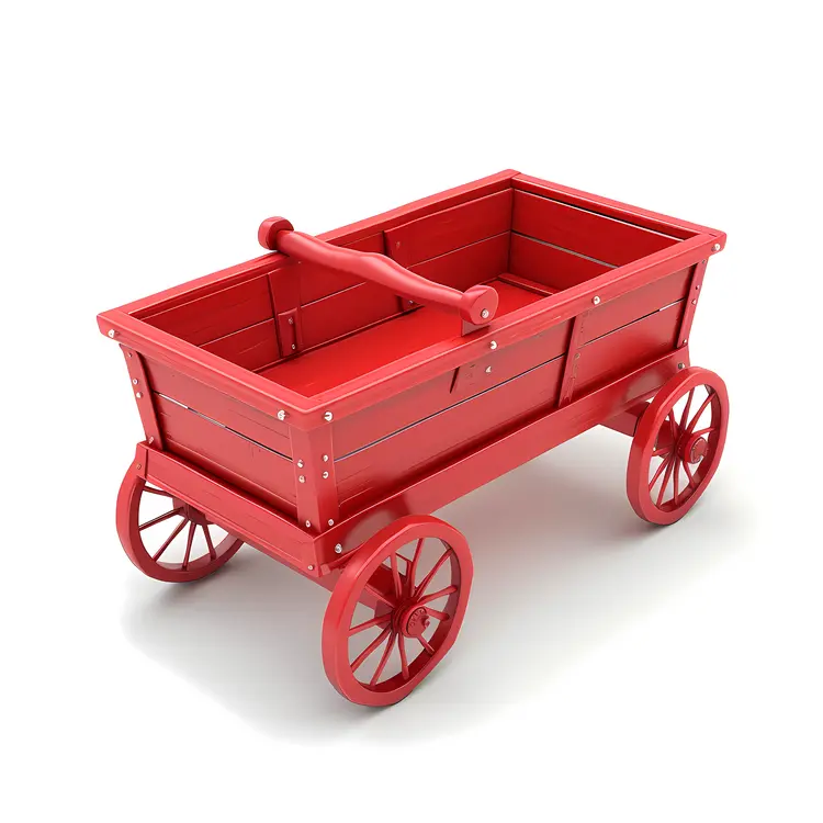 Red Wagon with Handle and Wheels