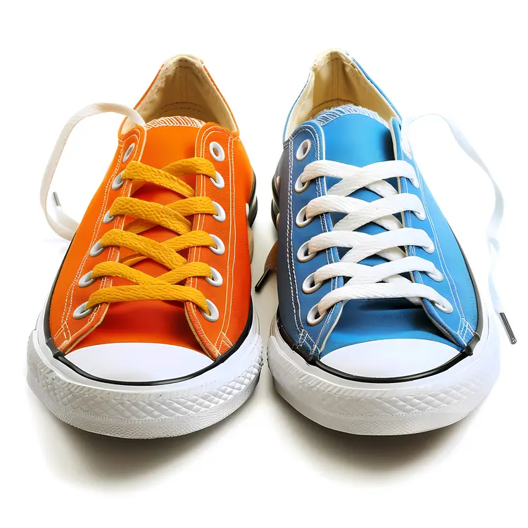 Mismatched Sneakers in Orange and Blue