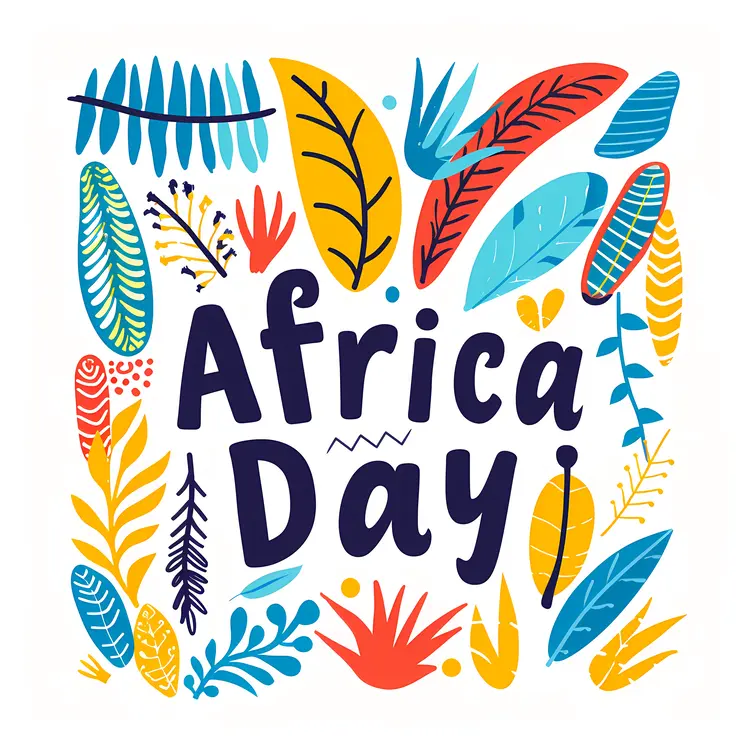 Africa Day Text with Colorful Leaves