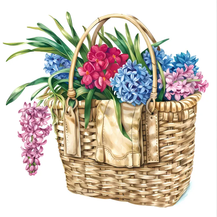 Wicker Basket with Colorful Flowers
