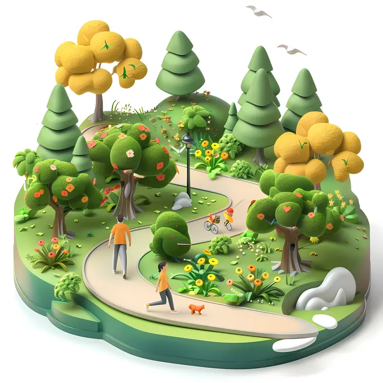 Charming Cartoon Park with Trees and Path
