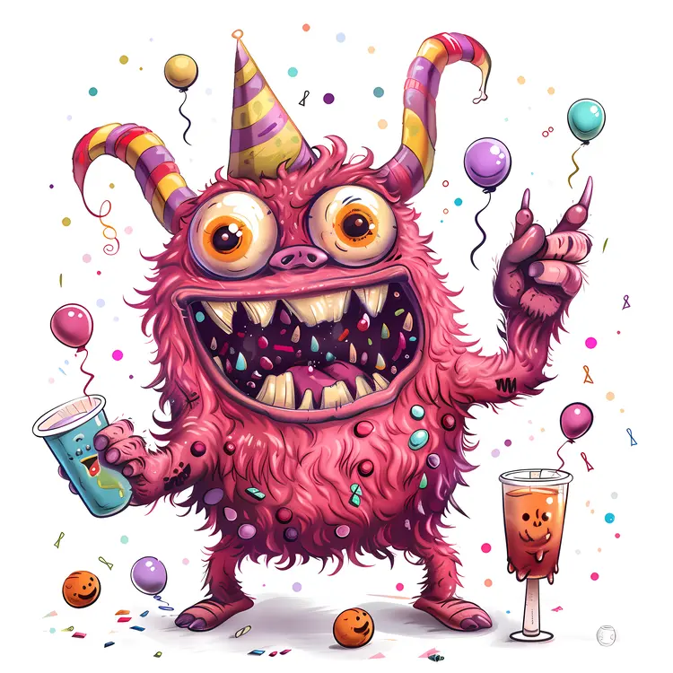 Pink monster with party hat