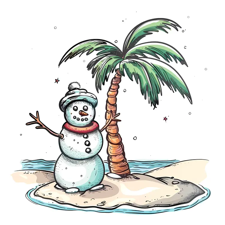 Tropical Snowman on Island Illustration