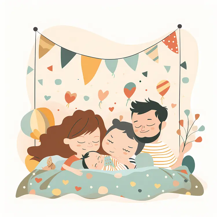 Cute Family Illustration with Parents and Children