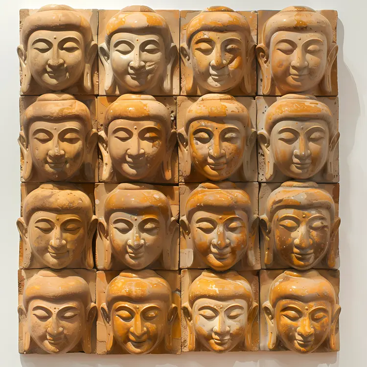 Multiple Buddha Faces in Stone Mosaic