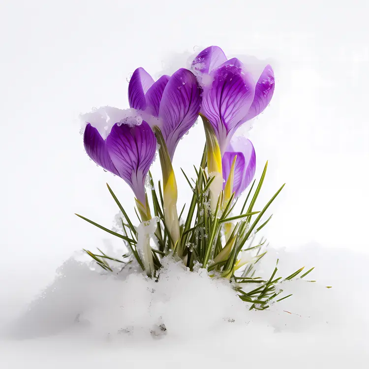 Purple Crocuses Emerging from Snow