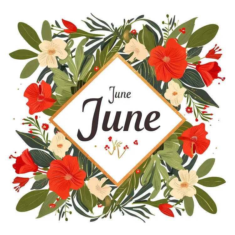 June with Red Flowers in Diamond Frame