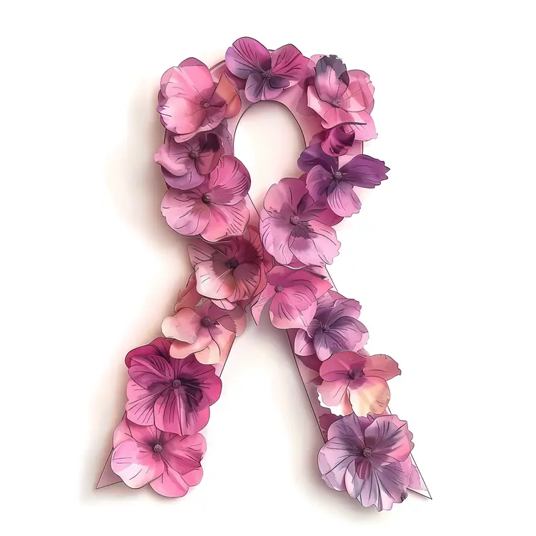 Pink Floral Ribbon for Breast Cancer Awareness