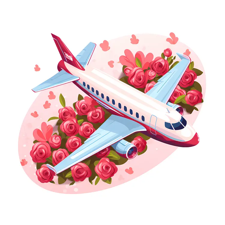Airplane with Red Roses and Hearts