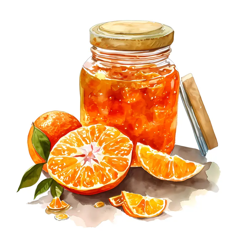 Orange Marmalade in a Jar with Whole and Sliced Oranges