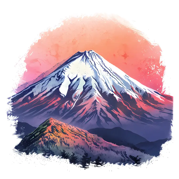 Mountain with Pink Sky and Trees