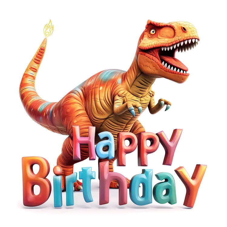Happy Birthday Orange Dinosaur Cake Topper