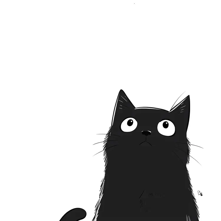 Cartoon Black Cat Looking Up