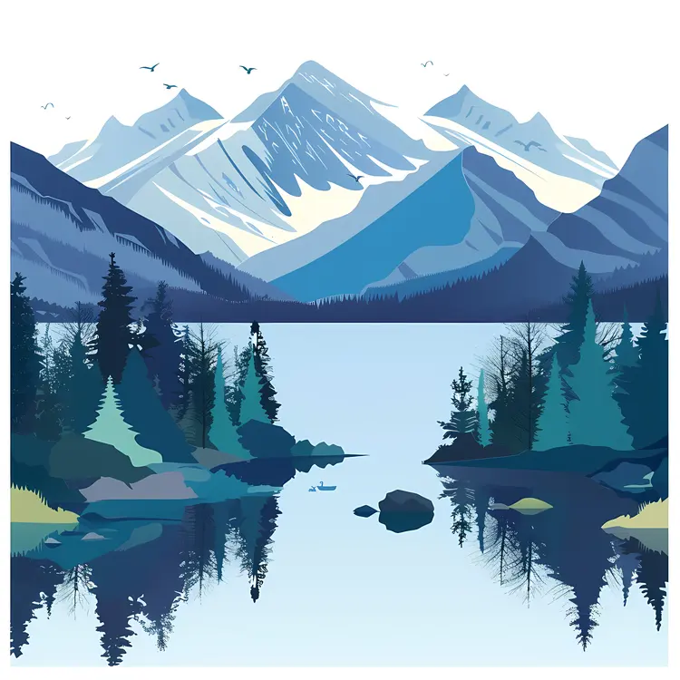 Mountain Landscape with Lake and Trees