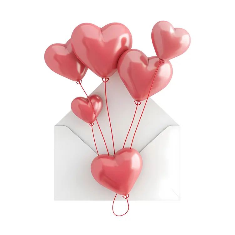 Heart Balloons in Envelope for Valentine's Day
