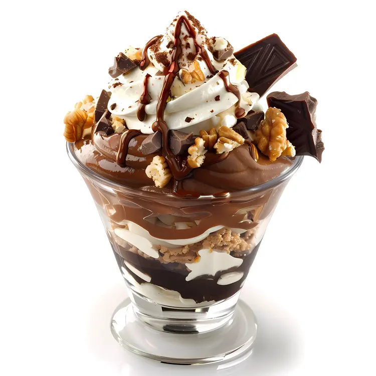 Chocolate Sundae with Whipped Cream and Walnuts