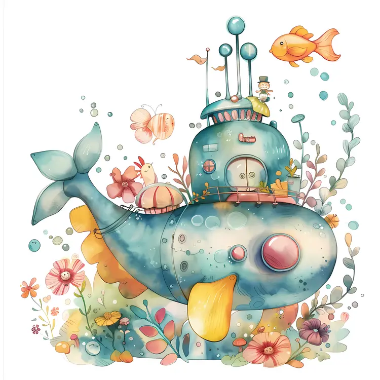Whale-shaped Submarine with Nautical Elements