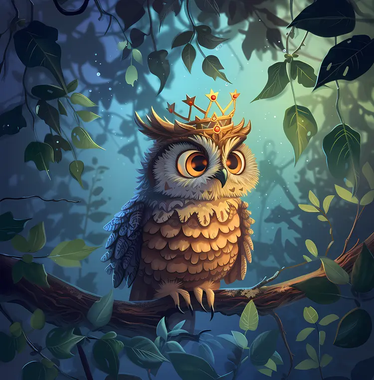 Brown Owl with Crown on Branch