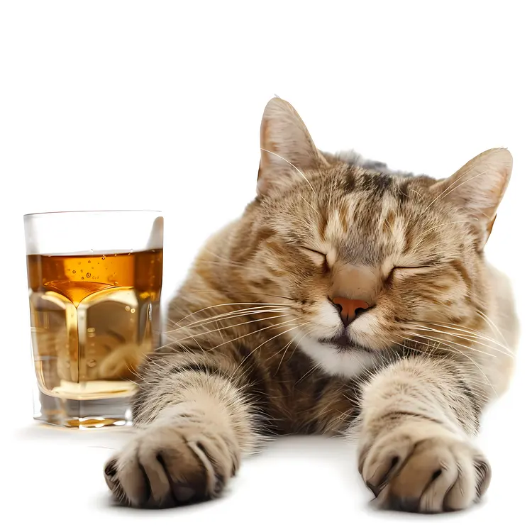 Sleeping Cat with Drink