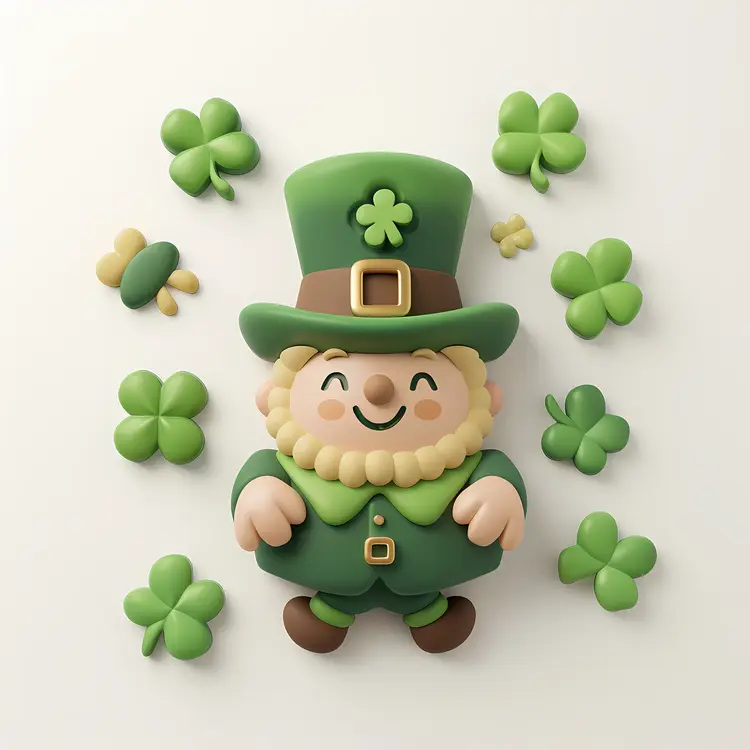 Cute Leprechaun with Green Hat and Clover