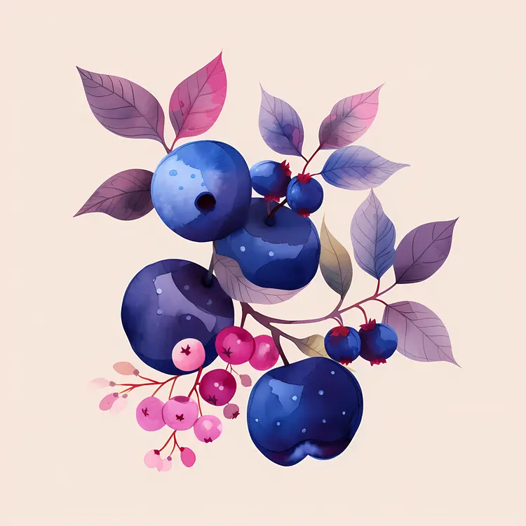 Blueberries with Leaves Illustration