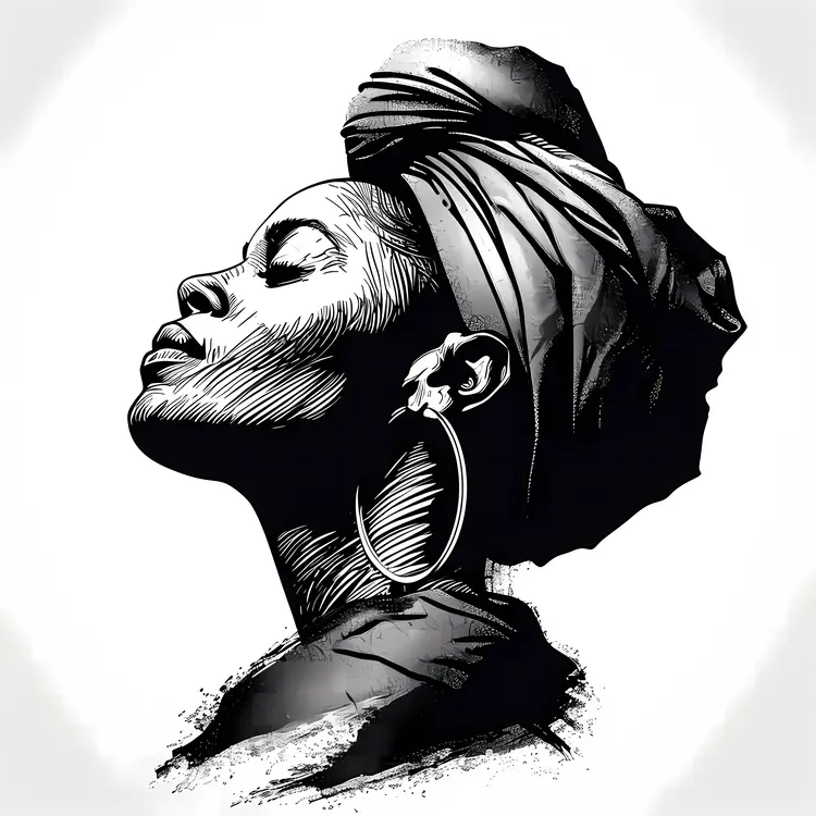 Black and White Portrait of a Woman with Headwrap