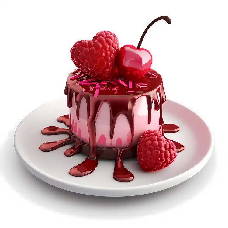 Heart-shaped Dessert with Cherry and Raspberry