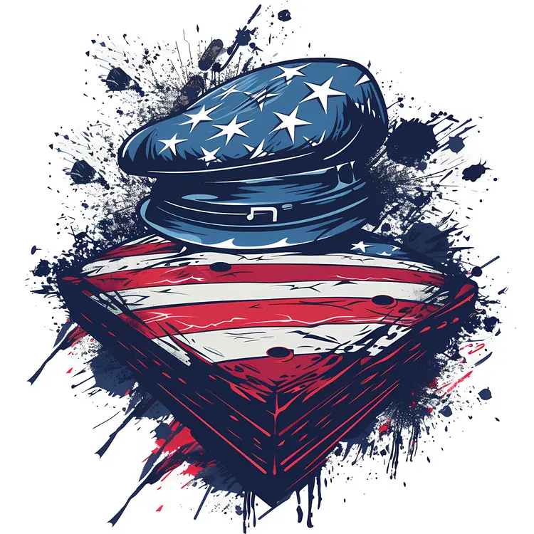 American Flag Hat and Folded Flag Illustration