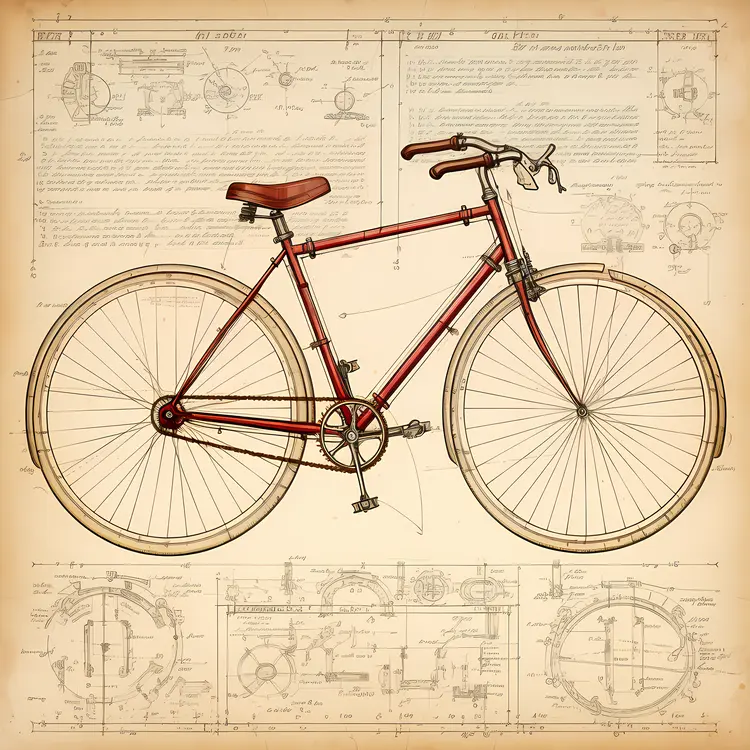Vintage Red Bicycle Blueprint
